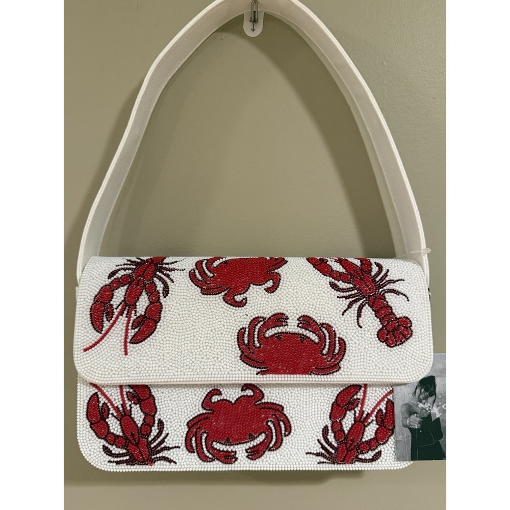 New Release Sincerely Jules White Leather Crab Lobster Beaded Bag Viral TikTok